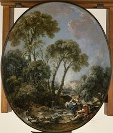Landscape with Fisherman and a Young Woman, 1769. Creator: Francois Boucher