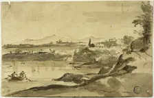Landscape with Fisherman in Lake, n.d. Creator: Adam Pynacker