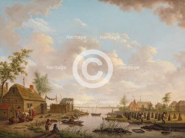 Landscape with Fishermen and Farmers Extracting Peat in a Marsh, 1783. Creator: Hendrik Willem Schweickhardt.