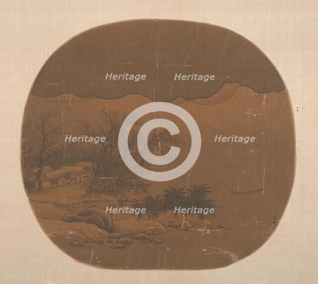 Landscape with Fishing Village and Boat on Lake. Creator: Unknown.