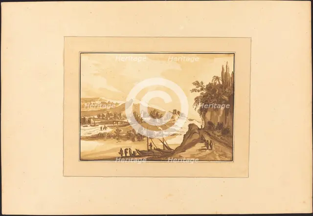 Landscape with Fishing Boats, published 1782. Creator: Maria Catharina Prestel.
