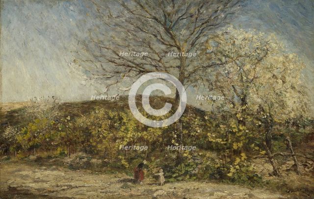 Landscape with flowering orchard, 1870-1886. Creator: Adolphe Monticelli.