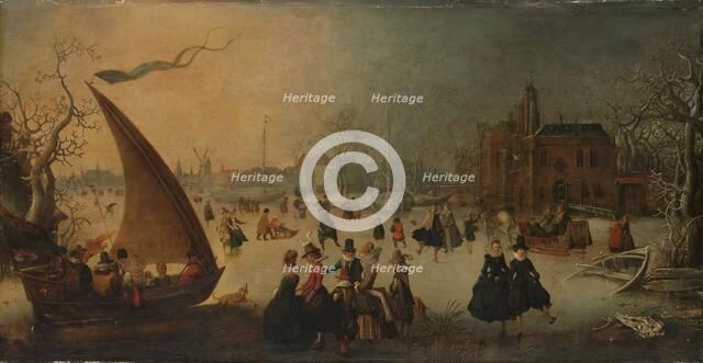 Landscape with Frozen Canal, Skaters and an Ice-Boat, 1611. Creator: Adam van Breen.