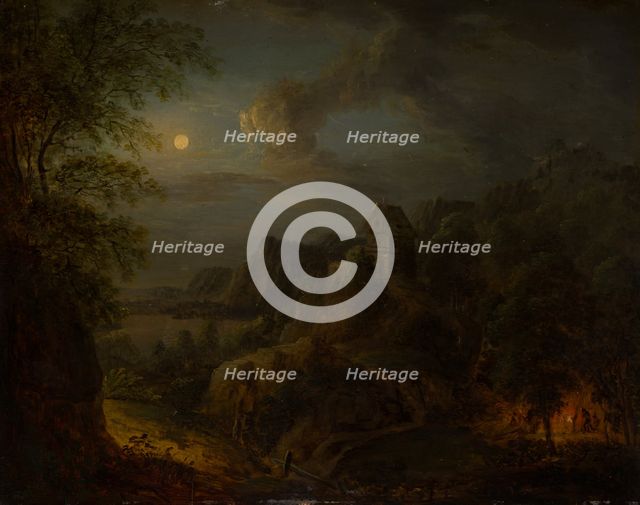 Landscape with Full Moon, 18th century. Creator: Johann Georg Trautmann.