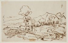 Landscape with House and Bridge, c1820-1848. Creator: Thomas Cole