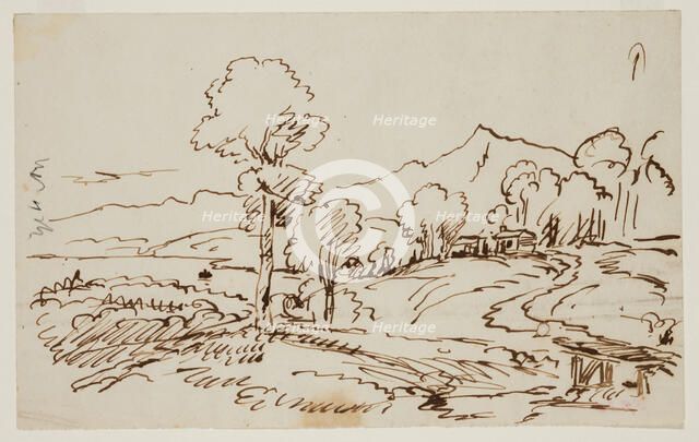 Landscape with House and Bridge, c1820-1848. Creator: Thomas Cole.