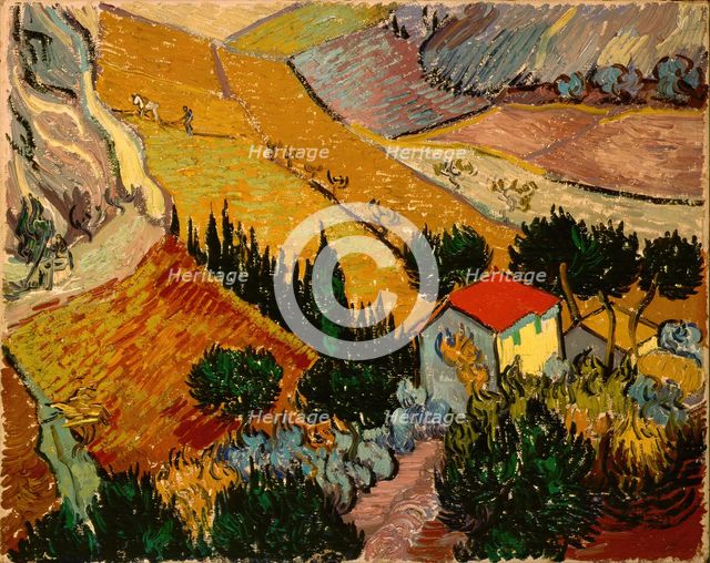 Landscape with House and Ploughman, 1889. Creator: Vincent van Gogh.