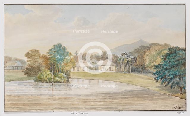 Landscape with house and pond, West Java, 1867. Creator: Adrianus Johannes Bik.