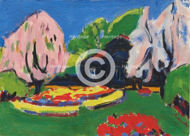 Landscape with house (Gatehouse on the main avenue of the Great Garden in Dresden), 1910. Creator: Ernst Kirchner.