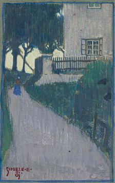 Landscape with house, trees and female figure, 1907