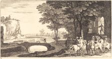 Landscape with Horsemen and Bridge, 1673. Creator: Unknown