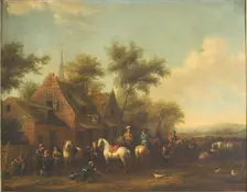 Landscape with Horsemen Resting outside an Inn, 1634-1668. Creator: Philip Wouverman