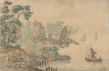 Landscape with Horses and Carts and a River at Right, 18th century (?). Creator: Anon