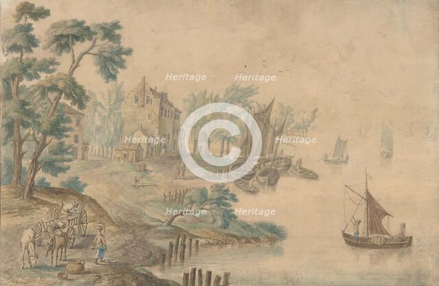 Landscape with Horses and Carts and a River at Right, 18th century (?). Creator: Anon.