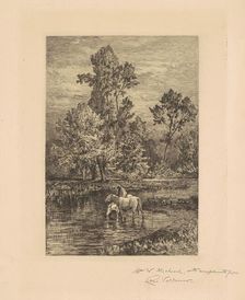Landscape with Horses Drinking, c. 1876. Creator: Charles Volkmar