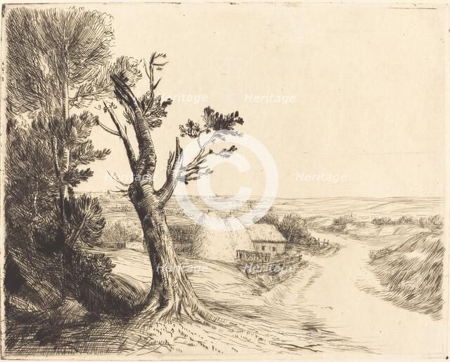 Landscape with Haystacks (Le paysage aux meules). Creator: Alphonse Legros.