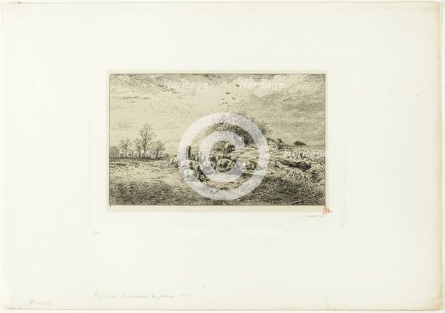 Landscape with Herd of Pigs, 1845. Creator: Charles Emile Jacque.