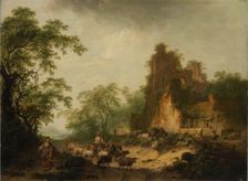 Landscape with Herd of Sheep in Front of a Peasant Hut in a Ruins, 1785. Creator: Hendrik Meijer
