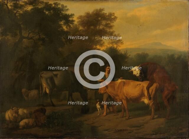 Landscape with Herdsman and Cattle, 1675-1685. Creator: Dirk van Bergen.