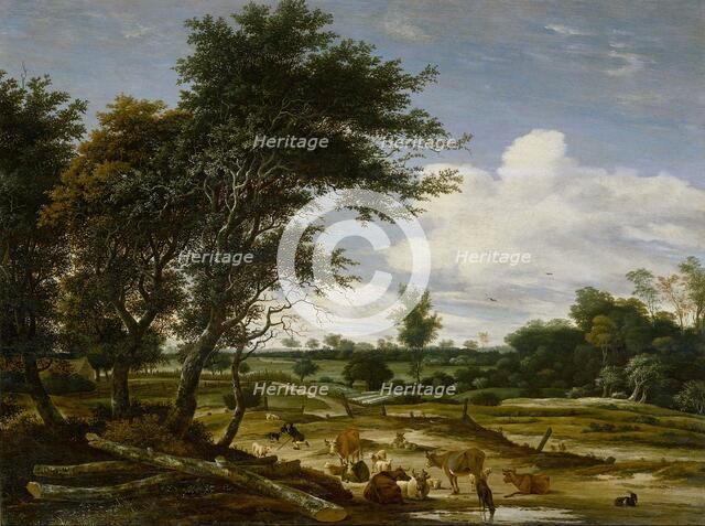 Landscape with herdsmen and cattle, 1665. Creator: Jacob van Ruysdael.