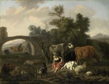 Landscape with Herdsmen and Cattle, 1660-1690. Creator: Dirk van Bergen