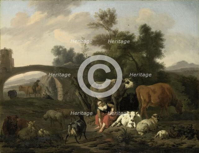Landscape with Herdsmen and Cattle, 1660-1690. Creator: Dirk van Bergen.