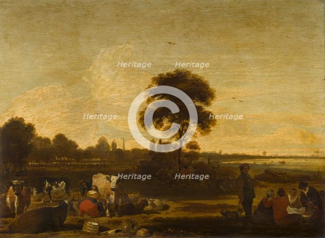 Landscape with Herdsmen and Cattle, c1630-1680. Creator: Cornelis Saftleven.