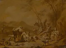 Landscape with Herdsmen and Herd (copy ?), 17th century. Creator: Nicolaes Berchem