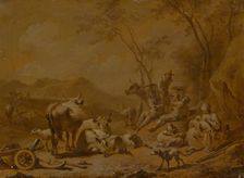 Landscape with Herdsmen and Herd (copy ?), 17th century. Creator: Nicolaes Berchem