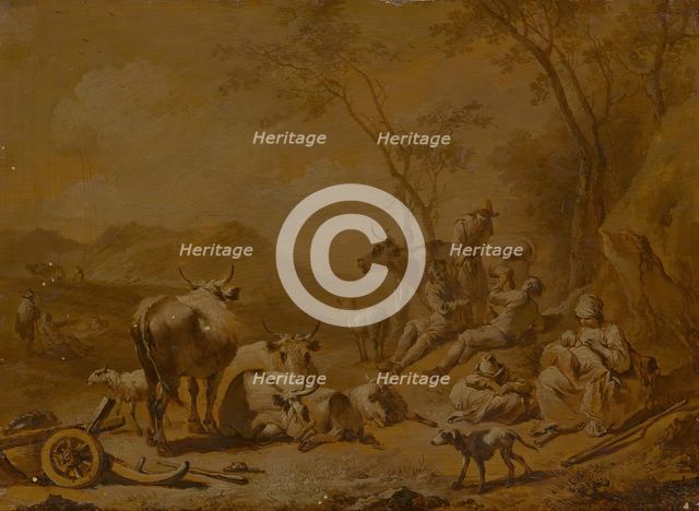 Landscape with Herdsmen and Herd (copy ?), 17th century. Creator: Nicolaes Berchem.