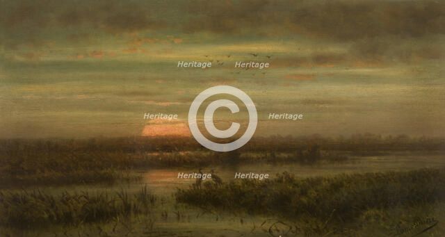 Landscape with Herons at Sunset, c1860-1890s. Creator: Jean Pierre François Lamoriniere.