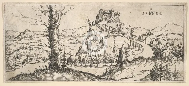 Landscape with High Rocks and Fortresses, 1546. Creator: Augustin Hirschvogel.