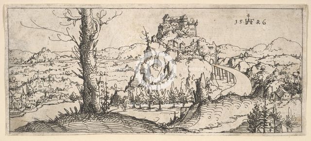 Landscape with High Rocks and Fortresses, 1546. Creator: Augustin Hirschvogel.