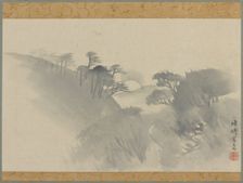 Landscape with hill, trees, and moonrise, Edo period, 1747-1868. Creator: Genki