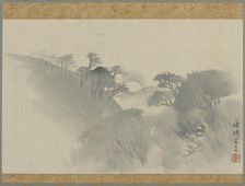 Landscape with hill, trees, and moonrise, Edo period, 1747-1868. Creator: Genki