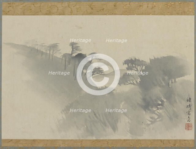 Landscape with hill, trees, and moonrise, Edo period, 1747-1868. Creator: Genki.