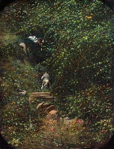 Landscape with hunter and dog, 1866. Creator: Jose Armet Portanell