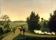 Landscape with hunters. Artist: Shchedrovsky, Ignati Stepanovich (1815-1870)