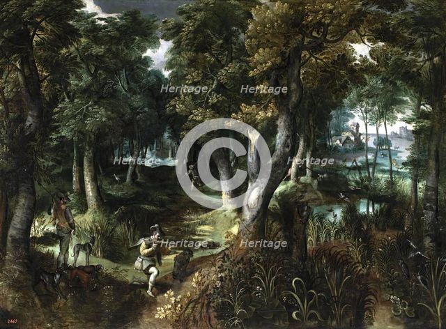Landscape with hunters, first half of the 17th century. Creator: Unknown.