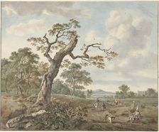 Landscape with hunting company on a country road, 1786. Creator: Gerard van Nijmegen