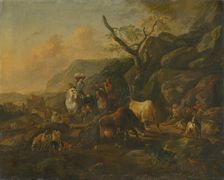 Landscape with huntsmen, 1660-1678. Creator: Johann Heinrich Roos