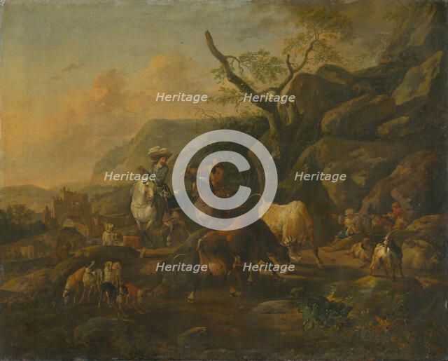 Landscape with huntsmen, 1660-1678. Creator: Johann Heinrich Roos.