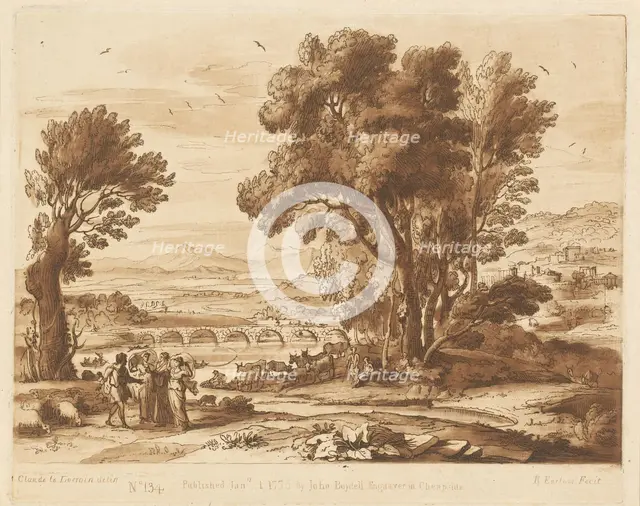 Landscape with Jacob, Laban, Leah and Rachel. (Liber Veritatis. Collection of 200 Prints,... 1776. Creator: Claude Lorrain.