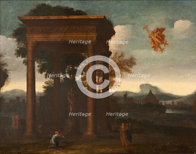 Landscape with Open Portico and Flying Mercury, 17th century. Creator: Andreas Achenbach.