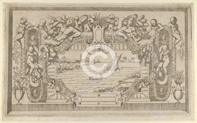 Landscape with Ornamental Frame, ca. 1543. Creator: Antonio Fantuzzi.