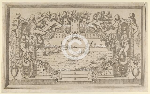 Landscape with Ornamental Frame, ca. 1543. Creator: Antonio Fantuzzi.