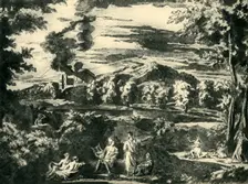 Landscape with Orpheus and Eurydice, mid 17th century, (1943). Creator: Nicolas Poussin