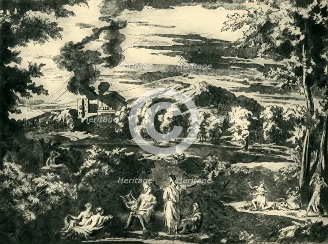 Landscape with Orpheus and Eurydice, mid 17th century, (1943). Creator: Nicolas Poussin.