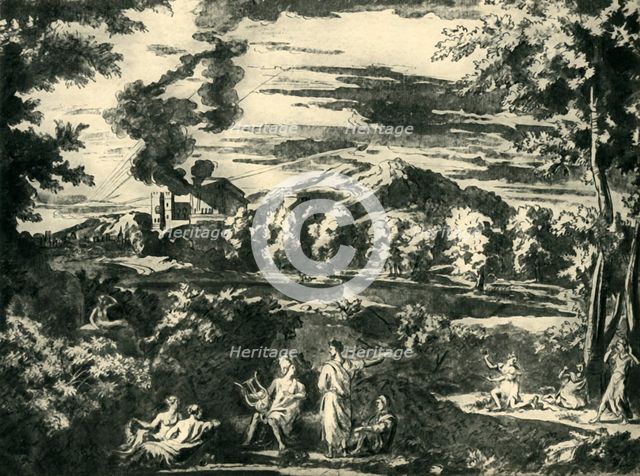 Landscape with Orpheus and Eurydice, mid 17th century, (1943). Creator: Nicolas Poussin.