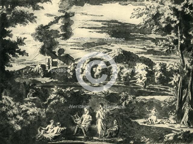 Landscape with Orpheus and Eurydice, mid 17th century, (1943). Creator: Nicolas Poussin.